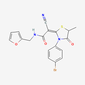molecular formula C18H14BrN3O3S B2835974 (E)-2-(3-(4-bromophenyl)-5-methyl-4-oxothiazolidin-2-ylidene)-2-cyano-N-(furan-2-ylmethyl)acetamide CAS No. 877790-32-4