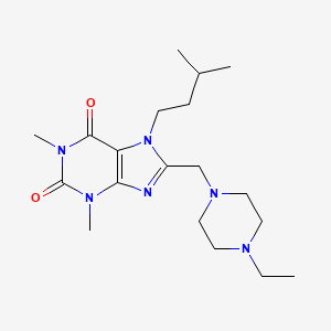 molecular formula C19H32N6O2 B2835977 8-[(4-Ethylpiperazin-1-yl)methyl]-1,3-dimethyl-7-(3-methylbutyl)purine-2,6-dione CAS No. 851941-84-9