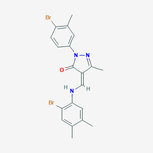 molecular formula C20H19Br2N3O B283598 (4Z)-4-[(2-bromo-4,5-dimethylanilino)methylidene]-2-(4-bromo-3-methylphenyl)-5-methylpyrazol-3-one 