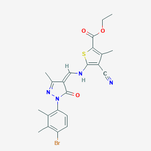 ethyl 5-[[(Z)-[1-(4-bromo-2,3-dimethylphenyl)-3-methyl-5-oxopyrazol-4-ylidene]methyl]amino]-4-cyano-3-methylthiophene-2-carboxylate
