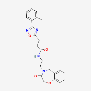 molecular formula C23H24N4O4 B2835997 N-(2-(3-oxo-2,3-dihydrobenzo[f][1,4]oxazepin-4(5H)-yl)ethyl)-3-(3-(o-tolyl)-1,2,4-oxadiazol-5-yl)propanamide CAS No. 1903386-28-6