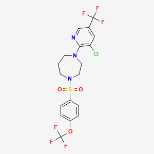 molecular formula C18H16ClF6N3O3S B2836014 1-(3-氯-5-(三氟甲基)吡啶-2-基)-4-(4-(三氟甲氧基)苯基)磺酰-1,4-二氮杂庚烷 CAS No. 1022400-77-6