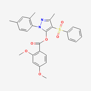 molecular formula C27H26N2O6S B2836066 1-(2,4-dimethylphenyl)-3-methyl-4-(phenylsulfonyl)-1H-pyrazol-5-yl 2,4-dimethoxybenzoate CAS No. 851094-39-8