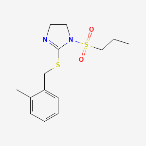 molecular formula C14H20N2O2S2 B2836077 2-[(2-甲基苯基)甲基硫代]-1-丙基磺酰-4,5-二氢咪唑 CAS No. 868217-17-8