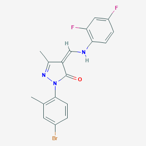 molecular formula C18H14BrF2N3O B283608 (4Z)-2-(4-bromo-2-methylphenyl)-4-[(2,4-difluoroanilino)methylidene]-5-methylpyrazol-3-one 