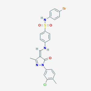 molecular formula C24H20BrClN4O3S B283609 N-(4-bromophenyl)-4-[[(Z)-[1-(3-chloro-4-methylphenyl)-3-methyl-5-oxopyrazol-4-ylidene]methyl]amino]benzenesulfonamide 
