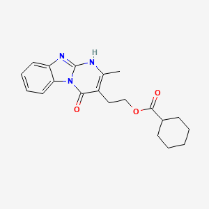 molecular formula C20H23N3O3 B2836090 2-(2-甲基-4-氧代-1,4-二氢嘧啶并[1,2-a][1,3]苯并咪唑-3-基)乙基环己烷羧酸酯 CAS No. 860611-06-9