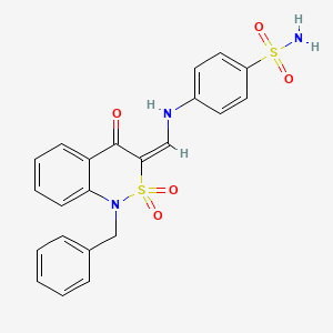 molecular formula C22H19N3O5S2 B2836103 4-{[(E)-(1-benzyl-2,2-dioxido-4-oxo-1,4-dihydro-3H-2,1-benzothiazin-3-ylidene)methyl]amino}benzenesulfonamide CAS No. 893315-54-3