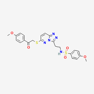 molecular formula C23H23N5O5S2 B2836110 4-methoxy-N-(2-(6-((2-(4-methoxyphenyl)-2-oxoethyl)thio)-[1,2,4]triazolo[4,3-b]pyridazin-3-yl)ethyl)benzenesulfonamide CAS No. 873002-33-6