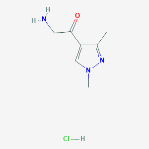 molecular formula C7H12ClN3O B2836117 2-Amino-1-(1,3-dimethylpyrazol-4-yl)ethanone;hydrochloride CAS No. 2305254-95-7