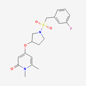 molecular formula C18H21FN2O4S B2836119 4-((1-((3-氟苄基)磺酰)吡咯烷-3-基)甲基)-1,6-二甲基吡啶-2(1H)-酮 CAS No. 2310038-55-0