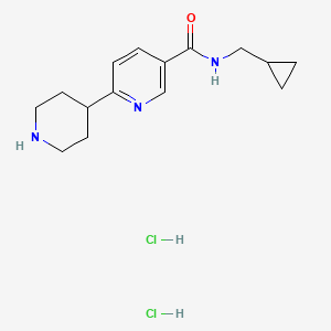 molecular formula C15H23Cl2N3O B2836123 N-(环丙基甲基)-6-哌啶-4-基吡啶-3-甲酰胺二盐酸盐 CAS No. 1858256-32-2
