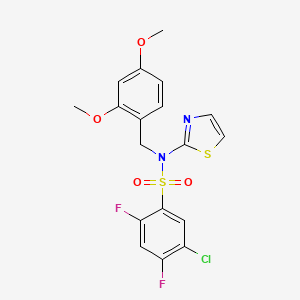 molecular formula C18H15ClF2N2O4S2 B2836126 5-chloro-N-(2,4-dimethoxybenzyl)-2,4-difluoro-N-(thiazol-2-yl)benzenesulfonamide CAS No. 1629041-92-4
