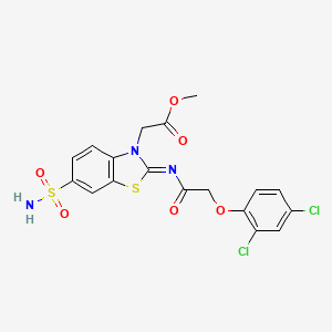 molecular formula C18H15Cl2N3O6S2 B2836127 Methyl 2-[2-[2-(2,4-dichlorophenoxy)acetyl]imino-6-sulfamoyl-1,3-benzothiazol-3-yl]acetate CAS No. 865198-97-6