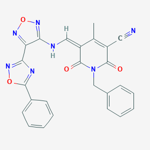 molecular formula C25H17N7O4 B283613 (5Z)-1-benzyl-4-methyl-2,6-dioxo-5-[[[4-(5-phenyl-1,2,4-oxadiazol-3-yl)-1,2,5-oxadiazol-3-yl]amino]methylidene]pyridine-3-carbonitrile 