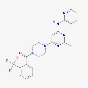 molecular formula C22H21F3N6O B2836132 (4-(2-Methyl-6-(pyridin-2-ylamino)pyrimidin-4-yl)piperazin-1-yl)(2-(trifluoromethyl)phenyl)methanone CAS No. 1421468-03-2