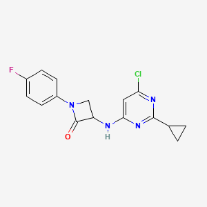 molecular formula C16H14ClFN4O B2836158 3-[(6-Chloro-2-cyclopropylpyrimidin-4-yl)amino]-1-(4-fluorophenyl)azetidin-2-one CAS No. 1796917-09-3