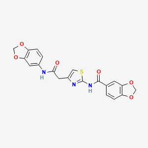 molecular formula C20H15N3O6S B2836164 N-(4-(2-(benzo[d][1,3]dioxol-5-ylamino)-2-oxoethyl)thiazol-2-yl)benzo[d][1,3]dioxole-5-carboxamide CAS No. 941947-66-6