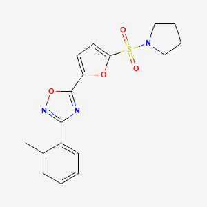 molecular formula C17H17N3O4S B2836166 5-(5-(Pyrrolidin-1-ylsulfonyl)furan-2-yl)-3-(o-tolyl)-1,2,4-oxadiazole CAS No. 1207009-88-8