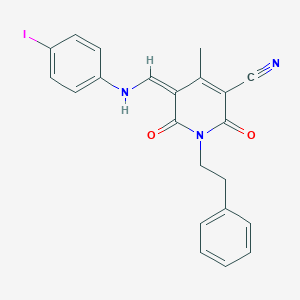 molecular formula C22H18IN3O2 B283618 (5Z)-5-[(4-iodoanilino)methylidene]-4-methyl-2,6-dioxo-1-(2-phenylethyl)pyridine-3-carbonitrile 
