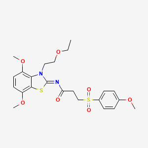 molecular formula C23H28N2O7S2 B2836181 (E)-N-(3-(2-乙氧基乙基)-4,7-二甲氧基苯并[d]噻唑-2(3H)-基亚甲基)-3-((4-甲氧基苯基)磺酰基)丙酰胺 CAS No. 941902-38-1