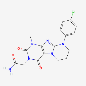 molecular formula C17H17ClN6O3 B2836187 2-[9-(4-chlorophenyl)-1-methyl-2,4-dioxo-7,8-dihydro-6H-purino[7,8-a]pyrimidin-3-yl]acetamide CAS No. 873076-77-8