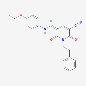 (5Z)-5-[(4-ethoxyanilino)methylidene]-4-methyl-2,6-dioxo-1-(2-phenylethyl)pyridine-3-carbonitrile