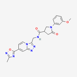 molecular formula C22H21N7O4 B2836192 1-(3-methoxyphenyl)-N-((7-(3-methyl-1,2,4-oxadiazol-5-yl)-[1,2,4]triazolo[4,3-a]pyridin-3-yl)methyl)-5-oxopyrrolidine-3-carboxamide CAS No. 2034530-47-5