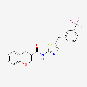 molecular formula C21H17F3N2O2S B2836198 N-{5-[3-(trifluoromethyl)benzyl]-1,3-thiazol-2-yl}-3,4-dihydro-2H-chromene-3-carboxamide CAS No. 924824-36-2