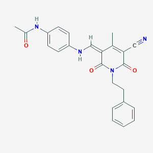 molecular formula C24H22N4O3 B283620 N-[4-[[(Z)-[5-cyano-4-methyl-2,6-dioxo-1-(2-phenylethyl)pyridin-3-ylidene]methyl]amino]phenyl]acetamide 
