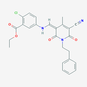 molecular formula C25H22ClN3O4 B283622 ethyl 2-chloro-5-[[(Z)-[5-cyano-4-methyl-2,6-dioxo-1-(2-phenylethyl)pyridin-3-ylidene]methyl]amino]benzoate 