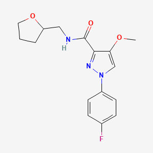 molecular formula C16H18FN3O3 B2836220 1-(4-fluorophenyl)-4-methoxy-N-((tetrahydrofuran-2-yl)methyl)-1H-pyrazole-3-carboxamide CAS No. 1020454-70-9