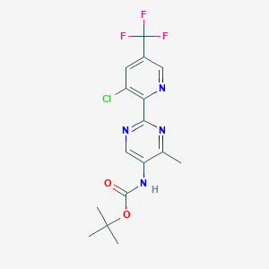 molecular formula C16H16ClF3N4O2 B2836226 叔丁基-N-{2-[3-氯-5-(三氟甲基)吡啶-2-基]-4-甲基嘧啶-5-基}氨基甲酸酯 CAS No. 2059493-89-7