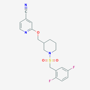 molecular formula C19H19F2N3O3S B2836235 2-[[1-[(2,5-二氟苯基)甲磺酰]哌啶-3-基]甲氧基]吡啶-4-碳腈 CAS No. 2380040-76-4