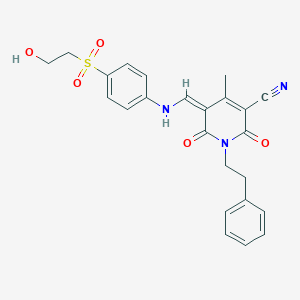molecular formula C24H23N3O5S B283625 (5Z)-5-[[4-(2-hydroxyethylsulfonyl)anilino]methylidene]-4-methyl-2,6-dioxo-1-(2-phenylethyl)pyridine-3-carbonitrile 