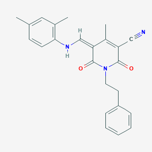 (5Z)-5-[(2,4-dimethylanilino)methylidene]-4-methyl-2,6-dioxo-1-(2-phenylethyl)pyridine-3-carbonitrile