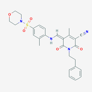 (5Z)-4-methyl-5-[(2-methyl-4-morpholin-4-ylsulfonylanilino)methylidene]-2,6-dioxo-1-(2-phenylethyl)pyridine-3-carbonitrile