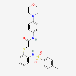 molecular formula C25H27N3O4S2 B2836278 2-[(2-{[(4-甲基苯基)磺酰]氨基}苯基)硫代]-N-(4-吗啉基苯基)乙酰胺 CAS No. 866049-55-0
