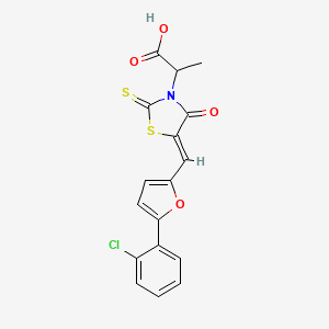 molecular formula C17H12ClNO4S2 B2836280 (Z)-2-(5-((5-(2-氯苯基)呋喃-2-基)甲亚硫酰胺基)-4-氧代-2-硫代噻唑烷-3-基)丙酸 CAS No. 883474-70-2