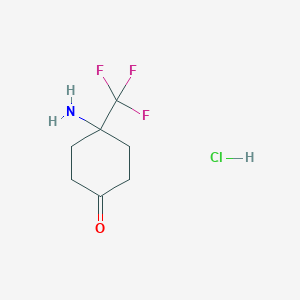 molecular formula C7H11ClF3NO B2836283 4-Amino-4-(trifluoromethyl)cyclohexan-1-one hydrochloride CAS No. 2243506-10-5