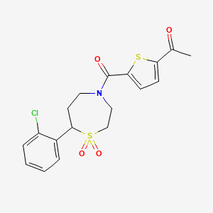 molecular formula C18H18ClNO4S2 B2836298 1-(5-(7-(2-Chlorophenyl)-1,1-dioxido-1,4-thiazepane-4-carbonyl)thiophen-2-yl)ethanone CAS No. 2034609-23-7