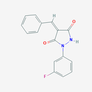 molecular formula C16H11FN2O2 B283630 (4Z)-4-benzylidene-1-(3-fluorophenyl)pyrazolidine-3,5-dione 