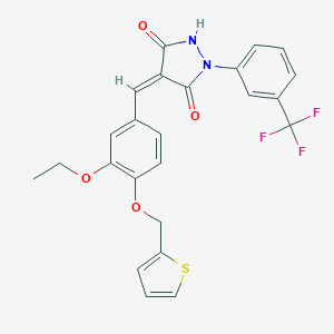 molecular formula C24H19F3N2O4S B283631 4-[3-Ethoxy-4-(2-thienylmethoxy)benzylidene]-1-[3-(trifluoromethyl)phenyl]-3,5-pyrazolidinedione 