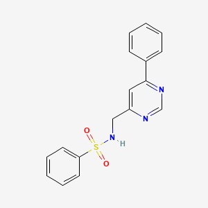 molecular formula C17H15N3O2S B2836313 N-((6-phenylpyrimidin-4-yl)methyl)benzenesulfonamide CAS No. 2177366-29-7