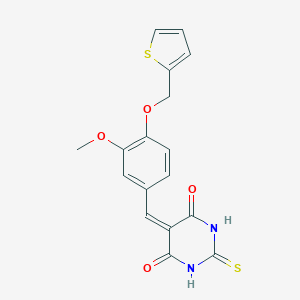 molecular formula C17H14N2O4S2 B283632 5-[3-methoxy-4-(2-thienylmethoxy)benzylidene]-2-thioxodihydro-4,6(1H,5H)-pyrimidinedione 
