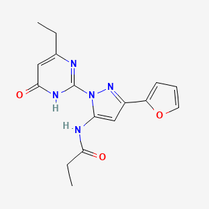 molecular formula C16H17N5O3 B2836343 N-(1-(4-ethyl-6-oxo-1,6-dihydropyrimidin-2-yl)-3-(furan-2-yl)-1H-pyrazol-5-yl)propionamide CAS No. 1207016-86-1