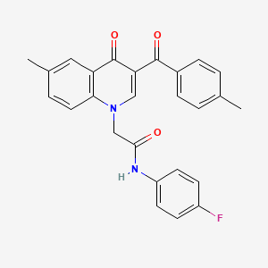 molecular formula C26H21FN2O3 B2836348 N-(4-fluorophenyl)-2-(6-methyl-3-(4-methylbenzoyl)-4-oxoquinolin-1(4H)-yl)acetamide CAS No. 895650-59-6