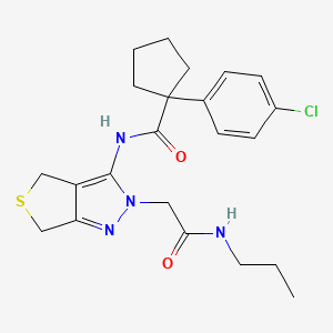 molecular formula C22H27ClN4O2S B2836355 1-(4-chlorophenyl)-N-(2-(2-oxo-2-(propylamino)ethyl)-4,6-dihydro-2H-thieno[3,4-c]pyrazol-3-yl)cyclopentanecarboxamide CAS No. 1105202-52-5