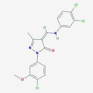 molecular formula C18H14Cl3N3O2 B283636 (4Z)-2-(4-chloro-3-methoxyphenyl)-4-[(3,4-dichloroanilino)methylidene]-5-methylpyrazol-3-one 