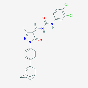 molecular formula C28H28Cl2N4O2 B283637 1-[(Z)-[1-[4-(1-adamantyl)phenyl]-3-methyl-5-oxopyrazol-4-ylidene]methyl]-3-(3,4-dichlorophenyl)urea 